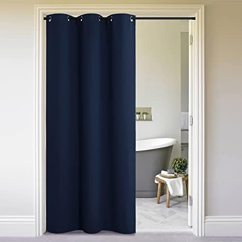 NICETOWN Faux Folding Accordion Doors, Front Door Curtains, Privacy Blackout Cloth Fabric, Living Room Bedroom Divider/Sliding Patio Decor Decoration (1 PCs, 9ft Tall x 5ft Wide, Silver Navy) by NICETOWN