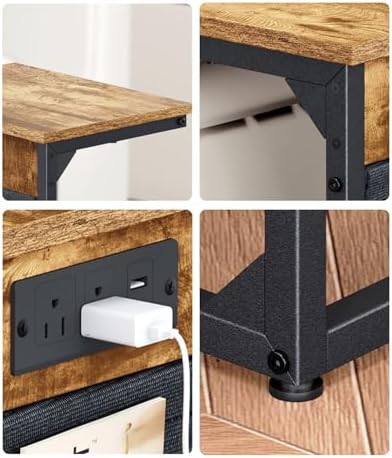 C-Shaped End Table with Fast-Charging Station, Small Couch Side Table with Storage Bag, Sofa TV Tray Table for Living Room, Bedroom, Bedside ET-BR-W1 - Image 6
