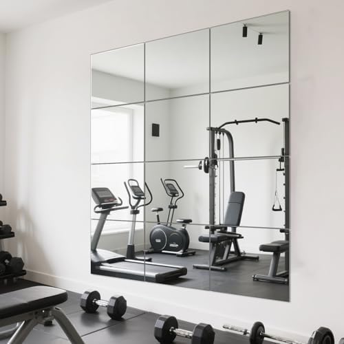 Full Length Wall Mirror Tiles, HD Glass Gym Mirror, Set of 12Pcs 12″ Square Wall Mounted Mirrors for Home Gym, Dance Yoga Studio, Bedroom, Door - Image 2