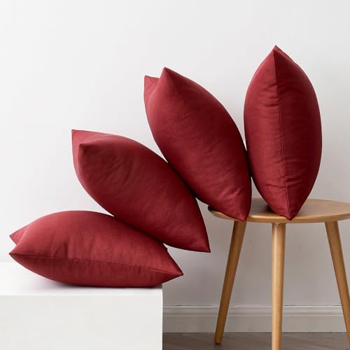 MIULEE Pack of 4 Decorative Outdoor Throw Pillow Covers Linen Waterproof Pillow Covers Summer Farmhouse Cushion Cases for Patio Garden Tent Balcony Couch Sofa 18x18 Inch Burgundy - Image 6