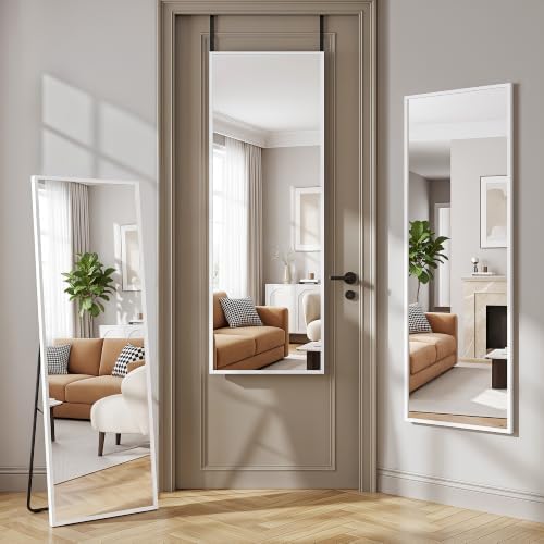 Suidia Full Length Mirror Over the Door&Wall Mounted, 48"x14" Door Mirror with Aluminum Alloy Frame, HD Shatterproof, No-Drill, Hanging Mirrors for Bedroom, Bathroom, Dorm, Closet, Rect, White - Image 2