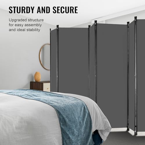 VEVOR Room Divider, 6 Panel Room Divider, Folding Privacy Screen and Portable Partition Divider for Room Separation, Freestanding Room Partitions for Office, Bedroom, Study, Grey - Image 4