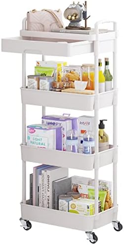 Calmootey 4-Tier Utility Cart with Drawer & Wheels, Storage for Home,Office by Calmootey