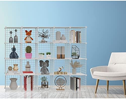HUBSON Wire Cube Storage Organizer, Book/Toy/Craft/Potted Plants and petCloset Organizers and Storage Shelves, 20-Cube Freely Combinable Metal Grids Storage Shelf,White Plus Iron - Image 2