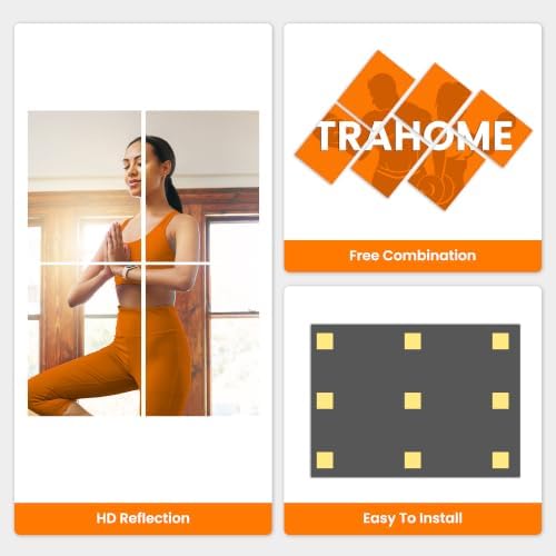 TRAHOME Wall Mirror Tiles, 16"x12"x4PCS Full Length Home Gym Mirror - Image 6