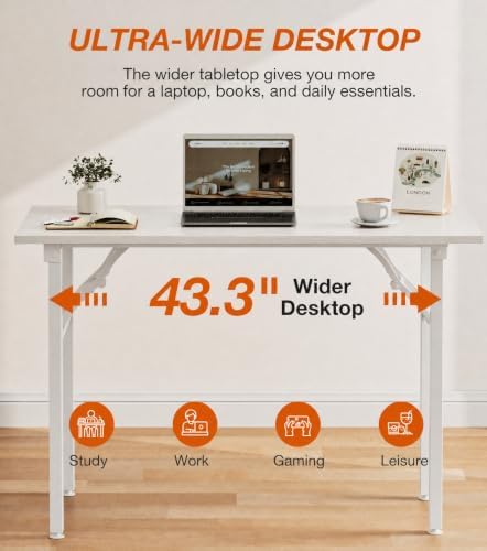 XBurmo Folding Desk Foldable Table, No Assembly 43.3" Foldable Desk Space-Saving Workstation for Small Space, Computer Table, Flat Storage for Home Office, Bedroom, Dorm, Study Room, White Ash - Image 5