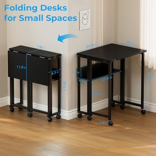 GreenForest Folding Desk with Wheels, 24.8" Rolling Table for Small Spaces - Image 3