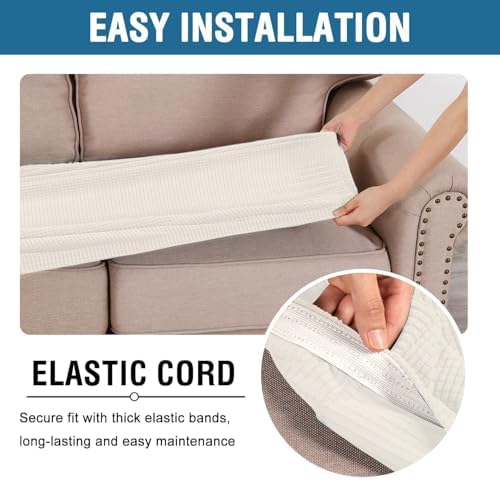 H.VERSAILTEX Super Stretch Individual Seat Cushion Covers Sofa Covers Couch Cushion Covers Slipcover Sets Thick Jacquard Textured Twill Fabric (1 Piece Sofa Cushion Cover, Porcelain White) - Image 5