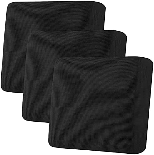 H.VERSAILTEX Super Stretch Individual Seat Sofa Covers Couch Slipcover Sets Thick Jacquard Textured Twill Fabric (3 Piece XL Cushion Covers, Black) by HVERSAILTEX