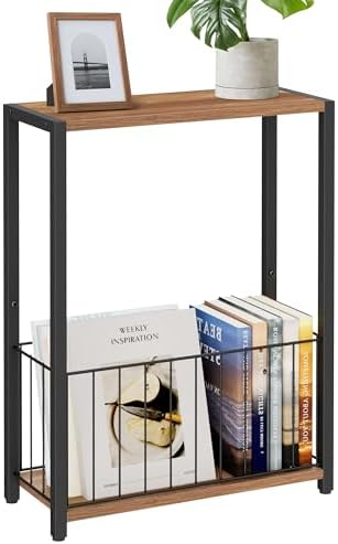 Homleke Narrow Side Table with Magazine Holder, Skinny End Table by Homleke