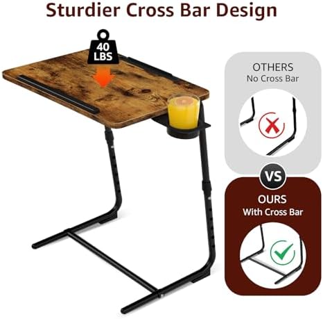 TV Trays Set of 4 - Folding TV Tray Adjustable Dinner Trays for Eating On Couch Wooden Tables Mate Stand Foldable Rustic Desk with Cup Holder Portable - Image 7