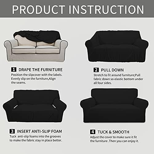 Easy-Going Stretch Oversized Loveseat Couch Covers Washable Black - Image 6