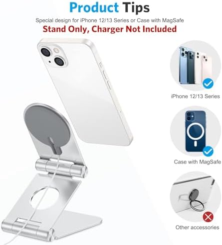 OMOTON MS02 Phone Stand for Magsafe Charger, Phone Holder for iPhone Silver - Image 2