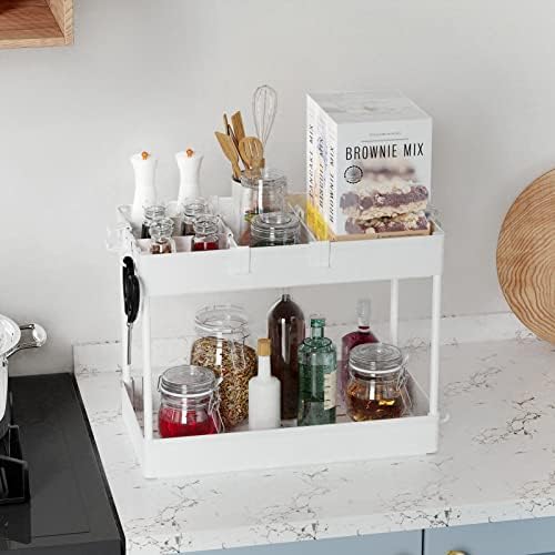 SPACELEAD 4 Tier Rolling Cart with Wheels, Storage Craft Art Trolley Organizer Serving, 3 Hanging Baskets Easy Assembly, for Office, Living Room, Kitchen - Image 2
