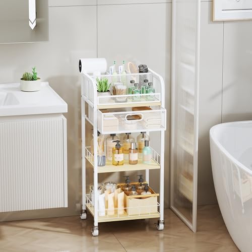 HapiRm Makeup Organizer Storage Cart - 4 Tier Skincare Make Up Storage with Drawer, Rolling Makeup Cart Vanity Organizer Cosmetics Display Cases Holder for Skin Care Perfume Nail Polish Brush - Image 5