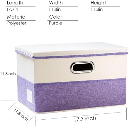 PRANDOM Large Foldable Storage Bins with Lids [3-Pack] linen Fabric Decorative Storage Boxes Organizer Containers Baskets Cube with Handles Divider for Bedroom Closet Purple&Cream(17.7x11.8x11.8) - Image 4