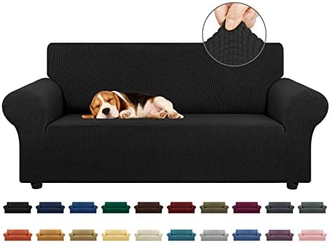 KEKUOU Stretch Loveseat Couch Cover, 2 Cushion Couch Slipcover,Black by KEKUOU
