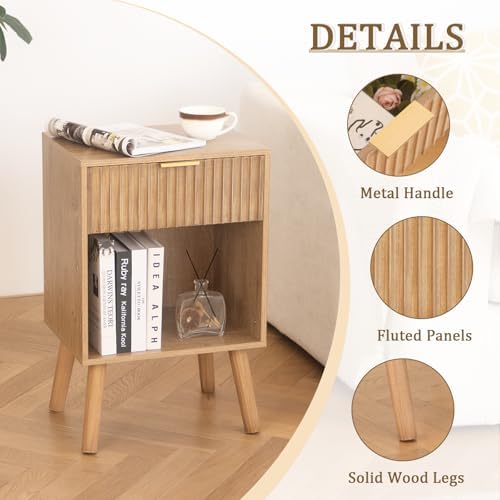 Fultyle Fluted Night Stand, Modern Bedside Table with Drawer and Open Shelf - Image 5