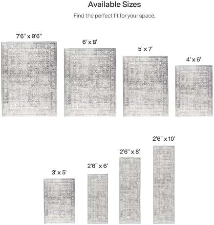 ReaLife Rugs Machine Washable Area Rug - Living Room Bedroom Bathroom Kitchen Entryway Office - Padded Low Pile Stain Resistant Premium - Boho Farmhouse Vintage - Noor - Silver Ivory 4' x 6' - Image 2