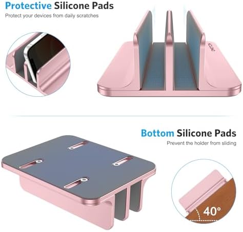 OMOTON Dual Vertical Desk Laptop Stand Holder, Fits MacBook Air, Rose Gold - Image 6