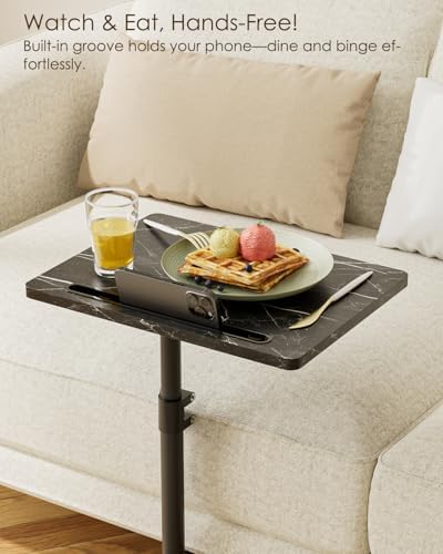 Masupu Sofa Arm Tray Table - 360° Swivel Height Adjustable End Table, Small Snack Side Table for Couch, C Shaped Table for Bed, Chair or TV Tray Table(Marble Black) - Image 3
