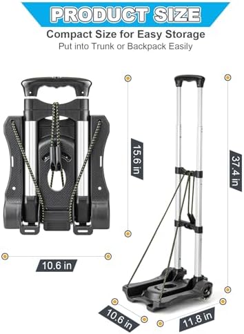 Vsaikeo Small Folding Hand Truck Dolly with 2 Wheels, Foldable Luggage Cart - Image 2