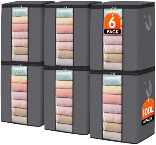 SpaceWhisper 6 Pack 100L Clothes Storage, Foldable Storage Bags, Grey by Unknown