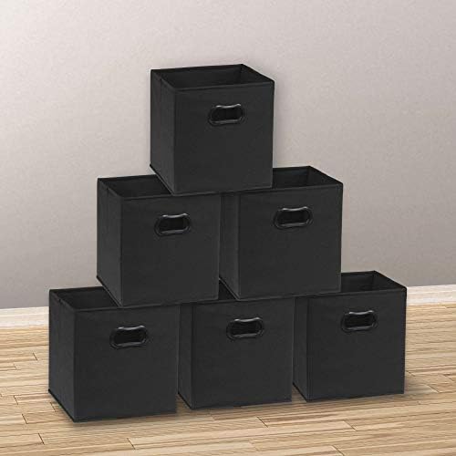 Simple Houseware 11-Inch Foldable Cube Storage Bins with Handles, Black - Image 4