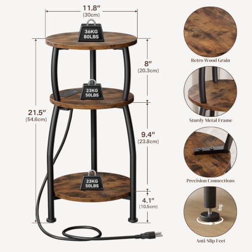 Round Side Table with Charging Station, Small Spaces Nightstand - Image 3