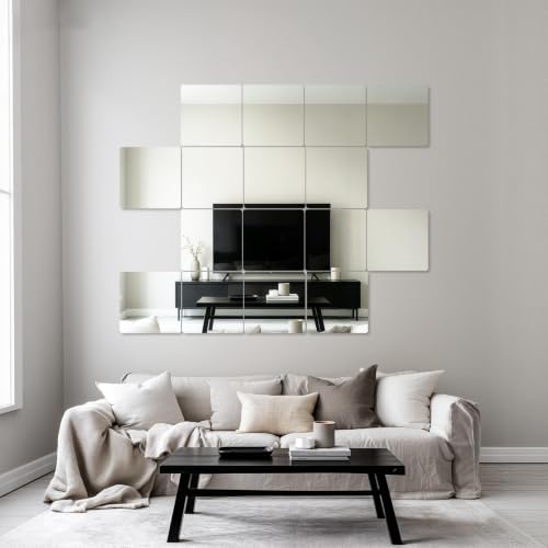 16PCS Square Acrylic Mirror Tiles, Wall Mirror Full Length, Mirror Sheets for Walls Decor, Square Mirror Centerpieces for Tables, Wall Mirror Full Length, for Bathroom Bedroom Home Gym Door (8inch) - Image 6
