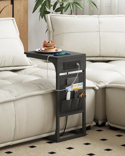 TUTOTAK C Shaped End Table with Charging Station, Side Table for Sofa - Image 2