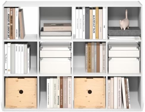 Furinno PELLI Book Shelf, 12-Cube Bookshelf, Cube Storage Organizer Bookcase, 11.7 x 47.6 x 36, for Living Room, Bedroom, Home Office, White - Image 4