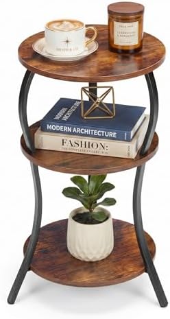 YEAKOO Vintage Small Round Side Table,3-Tier End Table for Small Spaces by YEAKOO