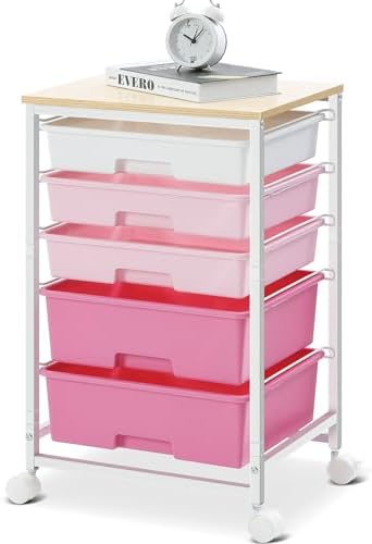 SYKIARIOL Utility Cart with Drawers,5 Drawers Storage Cart,Rose Pink by SYKIARIOL