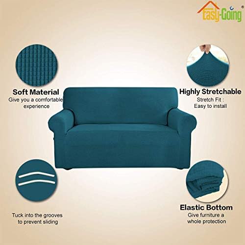 Easy-Going Stretch Loveseat Couch Covers Washable Peacock Blue - Image 3