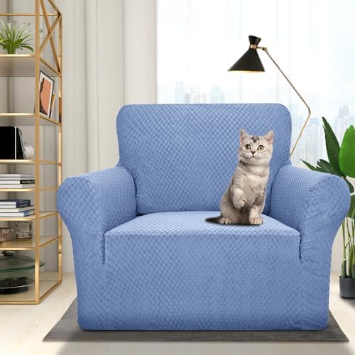 ZNSAYOTX 1 Piece Jacquard Chair Slipcovers for Living Room High Stretch Chair Covers with Arms Anti Slip Pets Friendly Couch Sofa Armchair Cover Furniture Protector (Small, Light Blue) - Image 2