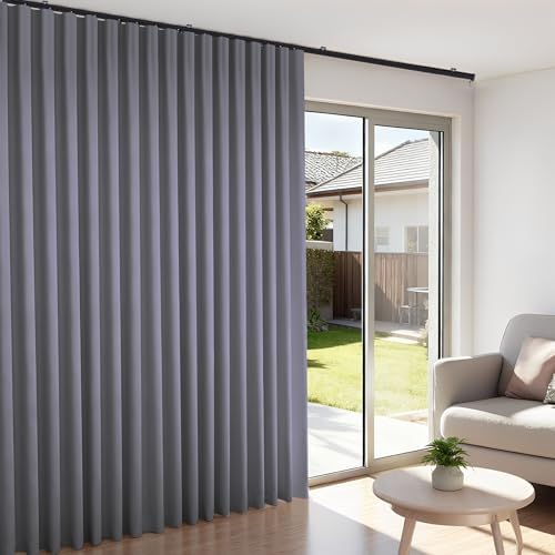 Room Divider Blackout Curtains Flexible Sliding Tracks Sets Ceiling Mounted Rod Window Curtain Privacy Separation for Bedroom Living Rooms,1 Panel Grey Drape and Black Track Set-W108xH84 in - Image 2