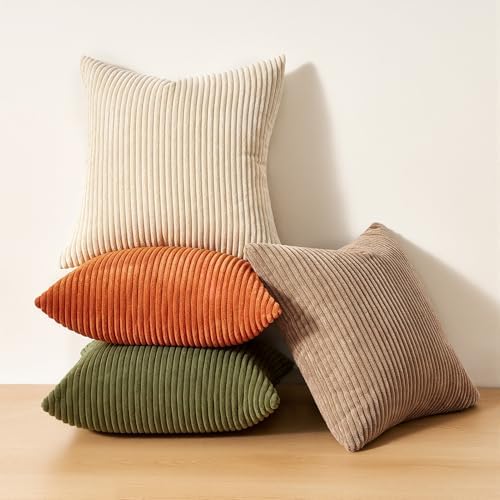 Topfinel Fall Home Decor Rust OliveGreen Throw Pillow Covers 22x22 Inch Set of 4 Boho Farmhouse Cushion Covers Soft Corduroy for Couch Bed Sofa Living Room - Image 7