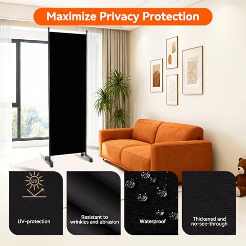 88" W 4 Panel Room Divider, Portable Privacy Screen W/Wheels Freestanding - Image 5