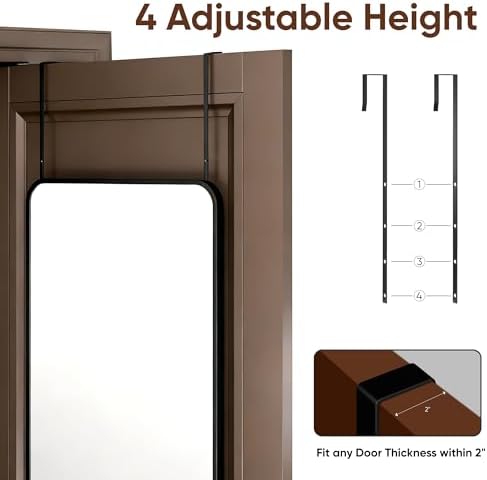 Antok 48" x 14" Full Length Over-the-Door Mirror, Hanging Mirror, Black - Image 7