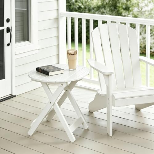 Outdoor Small Table, Round Folding Wooden Patio Side Table Furniture End Table for Adirondack Chair, Balcony, Porch, No Assembly Required, White - Image 2