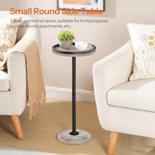 HOOBRO Small Round Side Tables, Set of 2, Drink Tables, Coffee Martini Tables with Pedestal Accent for Small Spaces in Living Room, Bedroom, Sofa Couch, Greige BG168BZP201 - Image 5