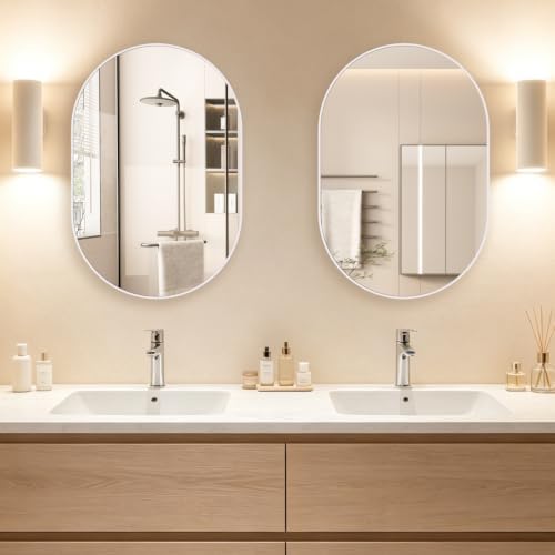 Oval Bathroom Mirror Wall Vanity Oval Mirrors, 20"x30" White Bathroom Mirrors for Over Sink Pill Mirrors Capsule Wall Mounted Mirror, Modern Mirror with Metal Frame for Wall Decor - Image 3