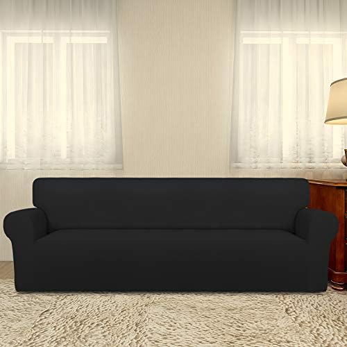 PureFit Stretch Couch Covers for Sofa 4 Seater Slipcovers Black - Image 2