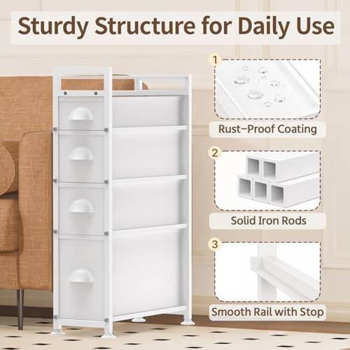 LASZOLA Narrow Cabinet Slim Storage Cart for Bathroom Small Space, White - Image 5