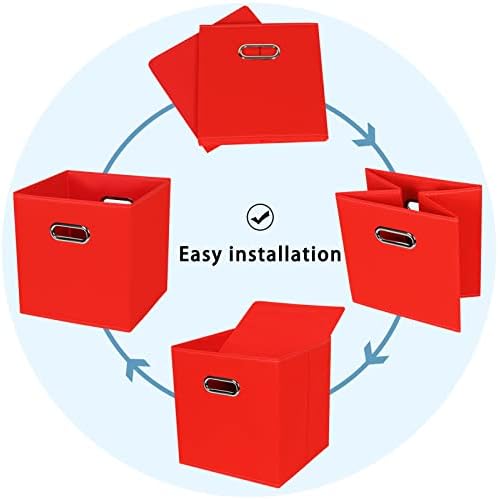 Black Fabric Cubby Storage Bins,13x13x13 Inches,Cube Organizer Bin Foldable Storage Boxes with Dual Handles Fabric Organizer Box and collapsible Storage basket,Set of 3,Red - Image 6