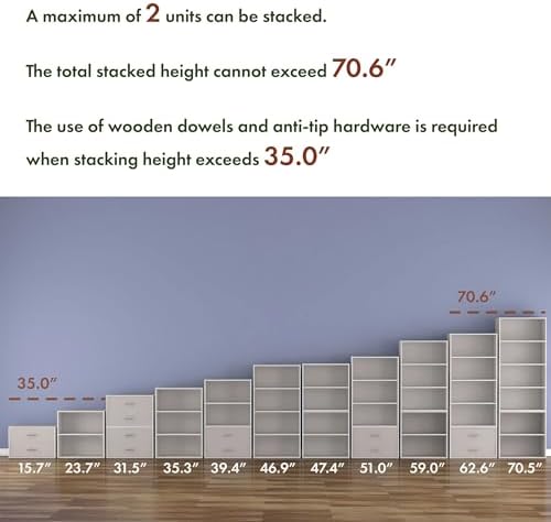Homes: Inside + Out Apexa 2-Cube Storage Organizer Shelves, Stackable Wood Bookcase Fits Cubby Bins for Organization, Dorm Teen Room Decor & Home Office, Taupe Grey - Image 3