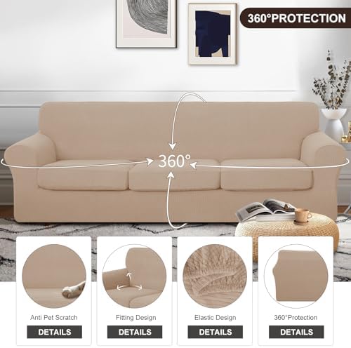 U-NICE HOME 4 Pieces Oversized Stretch Couch Cover Slipcover, Camel - Image 4