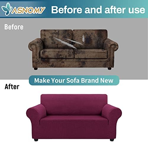 Asnomy Stretch Couch Covers Washable, loveseat Cover Slipcovers,Wine Red - Image 7