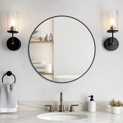 WallBeyond Round Wall Mirror 20 inch Black Circle Mirror for Bathroom with Metal Framed, Round Black Mirror for Wall Decor, Vanity, Entryway Living Room - Image 2